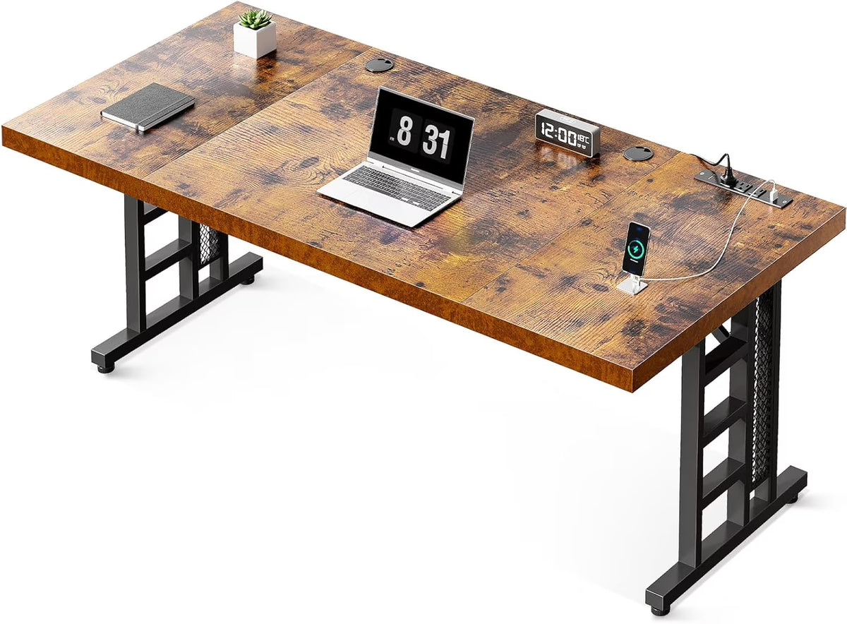 Coleshome 71 in Executive Desk with USB Ports, Large Computer Desk with Extra Thick, Long Mordern Office Desk, Workstation Business Furniture for