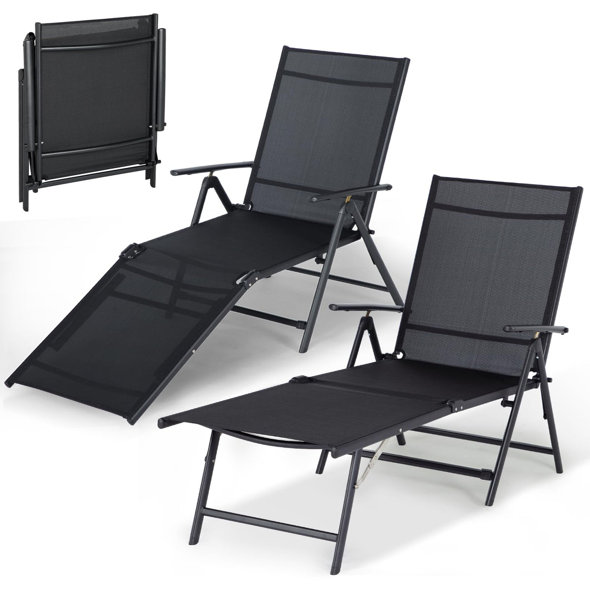 AECOJOY Outdoor Chaise Lounge Chair, Adjustable Reclining Folding Pool Lounger for Poolside