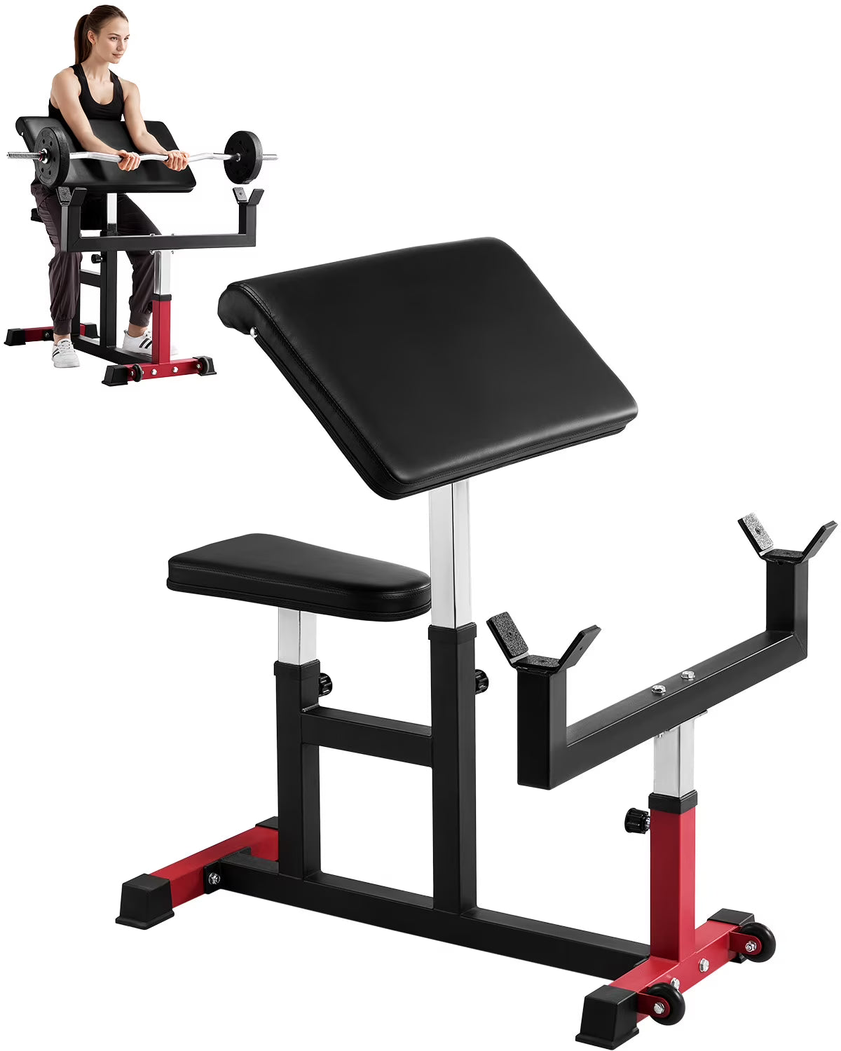VEVOR Preacher Curl Bench, Strength Training Biceps Machine, Max Load 440 lb Home Gym Equipment, Seated Arm Isolated Barbell Dumbbell Bicep Station