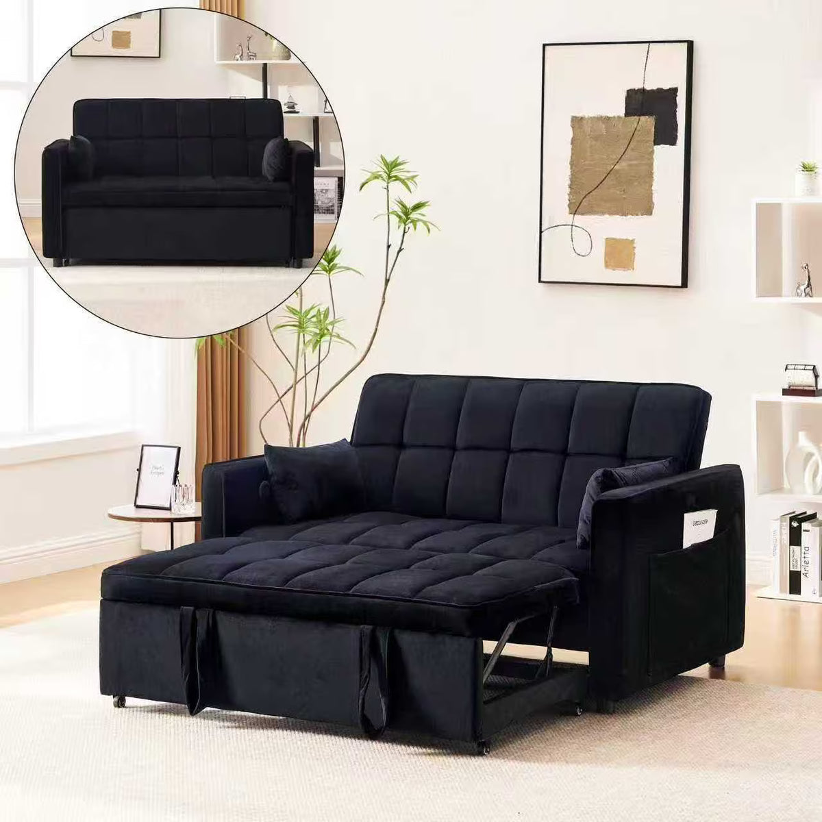 Velvet 3 - in - 1 Convertible Sofa Bed - USB Charging, Adjustable Backrest Pull - Out Couch Loveseat Sleeper for Living Room, Apartment & Small