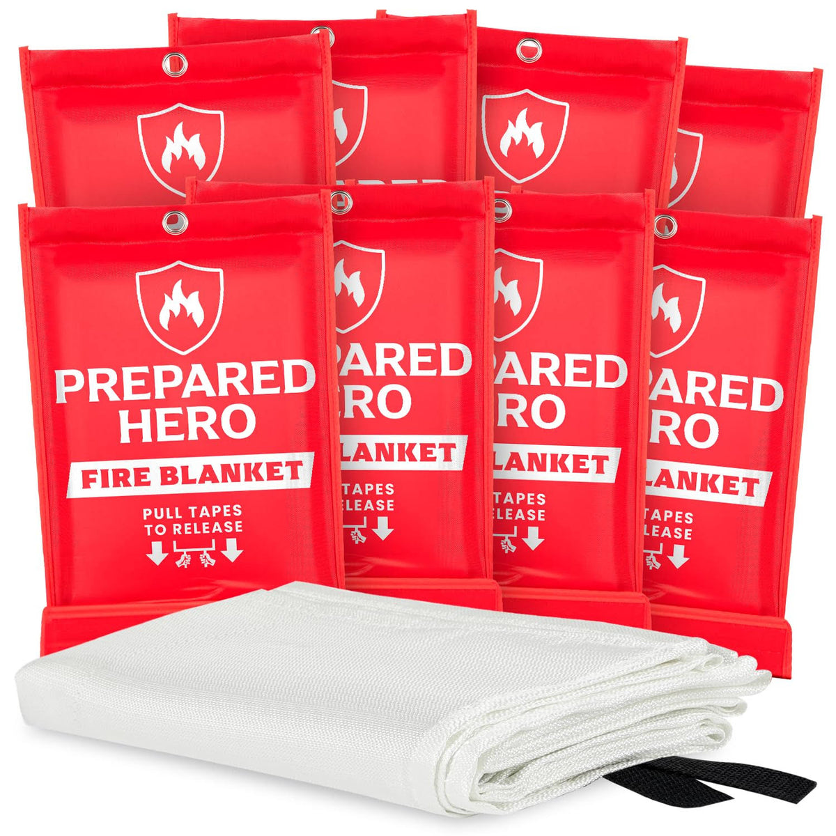 Prepared Hero Emergency Fire Blanket - 8 Pack - Fire Suppression Blanket for Kitchen, 40 x 40 Fire Blanket for Home, Fiberglass Fire Blanket.